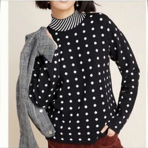 Anthropologie Ivanna Mock Neck Mixed Print Sweater Polkadot Stripe